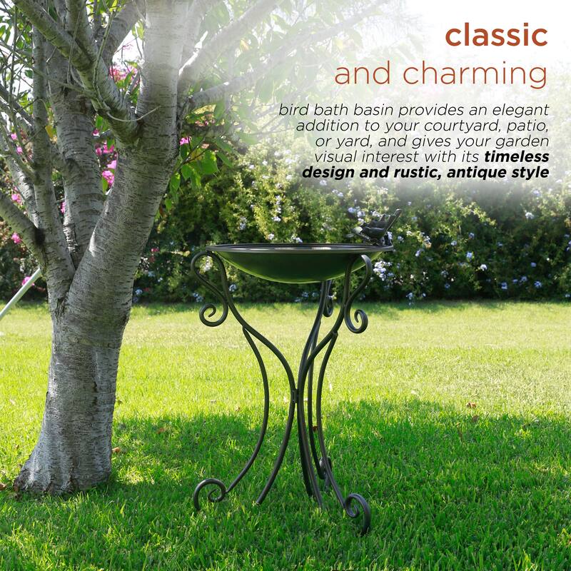 Alpine Corporation 35" Tall Outdoor Antique Style Galvanized Metal Birdbath Bowl with Bird Figurines