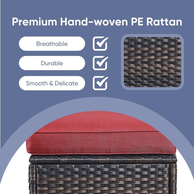Gymojoy Outdoor Durable Wicker Ottomans with Olefin Cushions