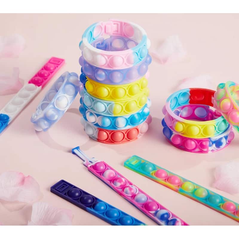 48 Pcs Valentine's Day Pop Fidget Bracelets, Multicolor Stress Relief Finger Press Wristbandss. - Multi