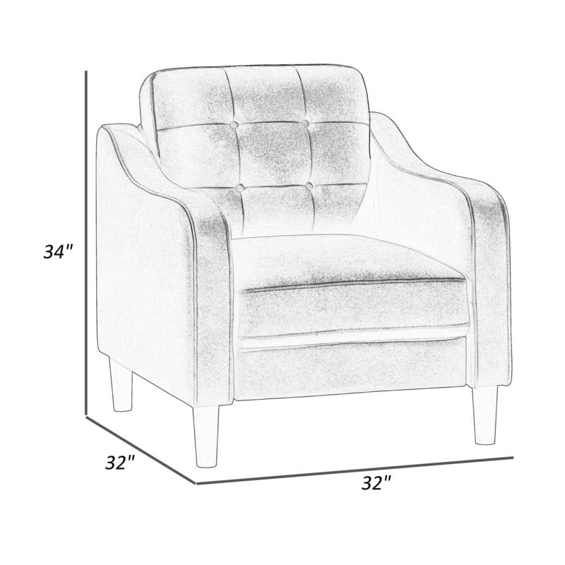 Orry 32 Inch Accent Chair, Tufted Back, Brown Microfiber, Black Solid Wood