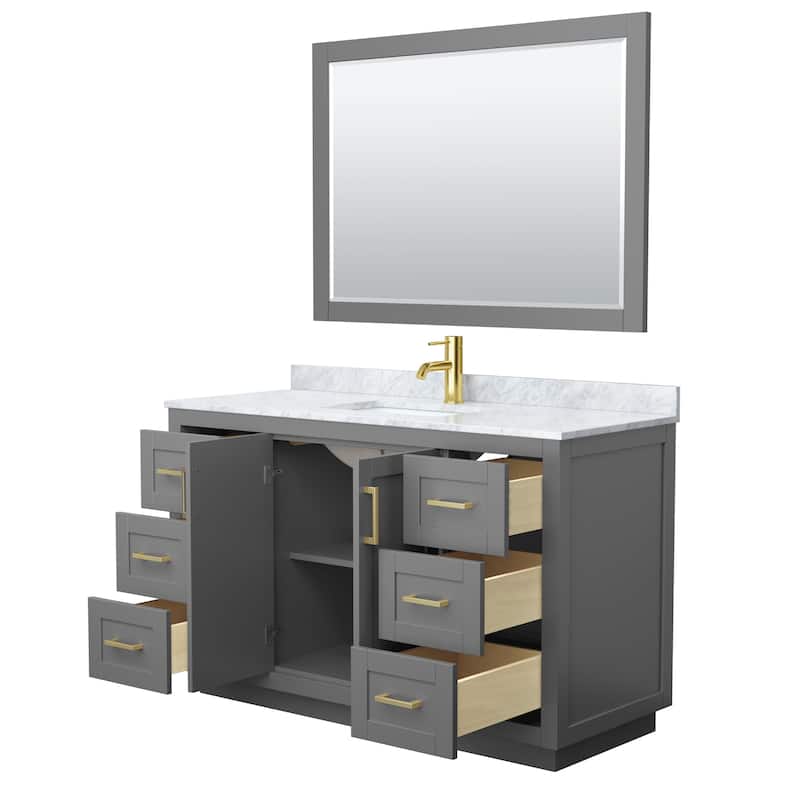 Miranda Single Vanity Set, White Carrara Marble Top, 46-Inch Mirror