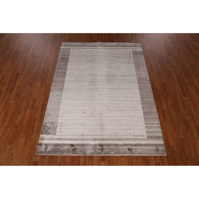 Tribal Beige Gabbeh Indian Area Rug Handmade Oriental Wool Carpet - 5'5" x 7'7"