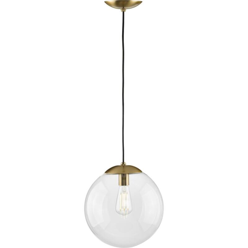 Atwell Collection 1-Light Clear Glass Brushed Bronze Large Pendant - 12 in x 12 in x 12.5 in