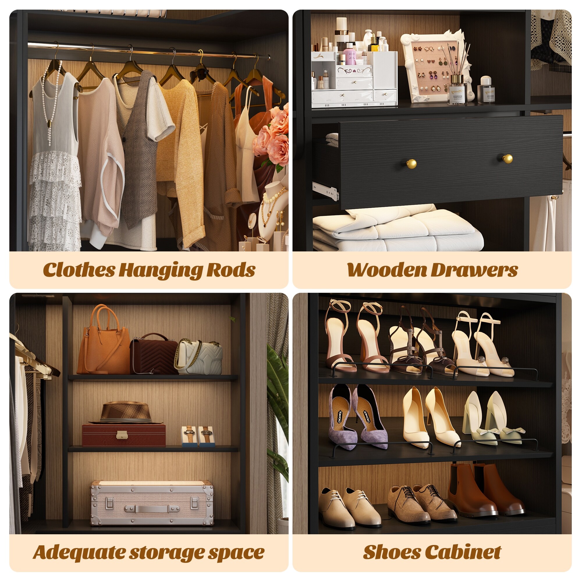 Zyntex Corner Closet System with 2 Wooden Drawers and 6 Hanging