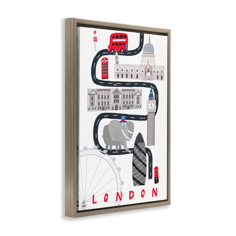 Stupell London Whimsical Travel City Framed Floater Canvas Wall Art Design By Carla Daly