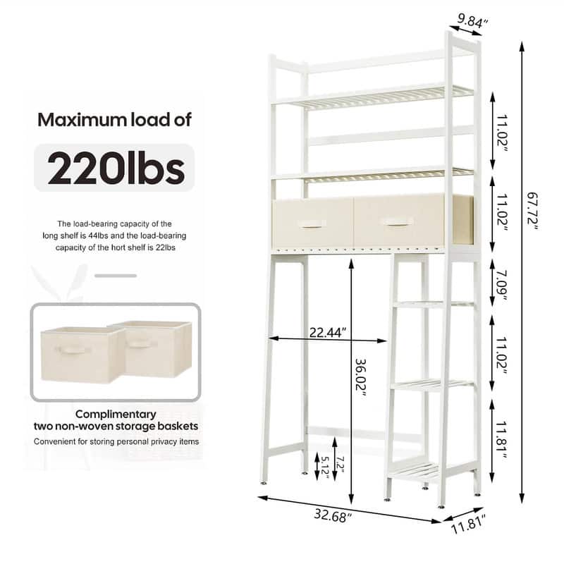 Over the Toilet Storage Cabinet - 11.81"D x 32.68"W x 67.72"H