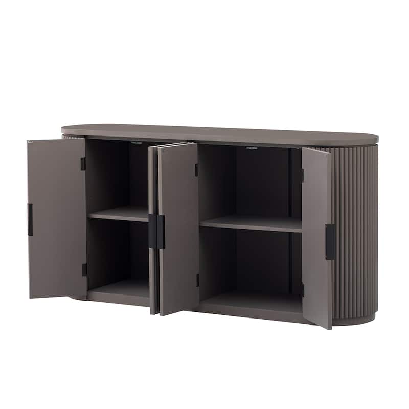 Modern Storage Cabinet with Adjustable Shelves, Metal Handles and Vertical Striped Doors