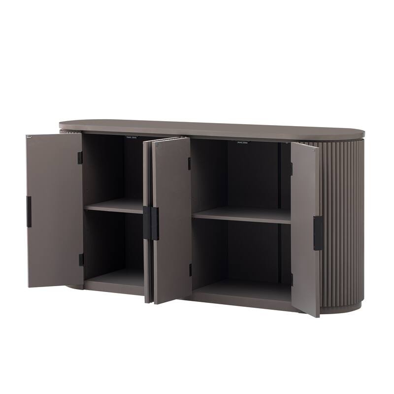 Vertical Striped Door Storage Cabinet with Metal Handles Adjustable,for Living Room