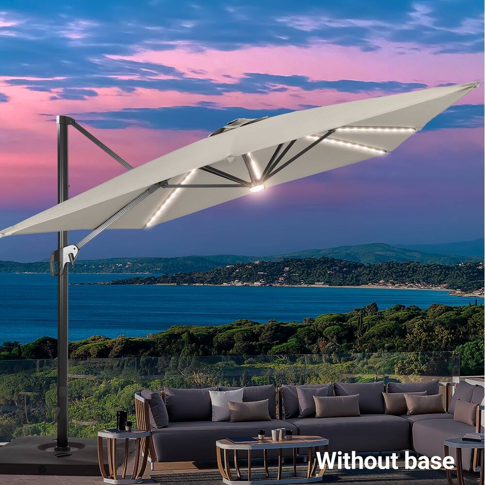 LIVOOSUN 11.5x9ft LED Cantilever Patio Umbrella with Cross Base