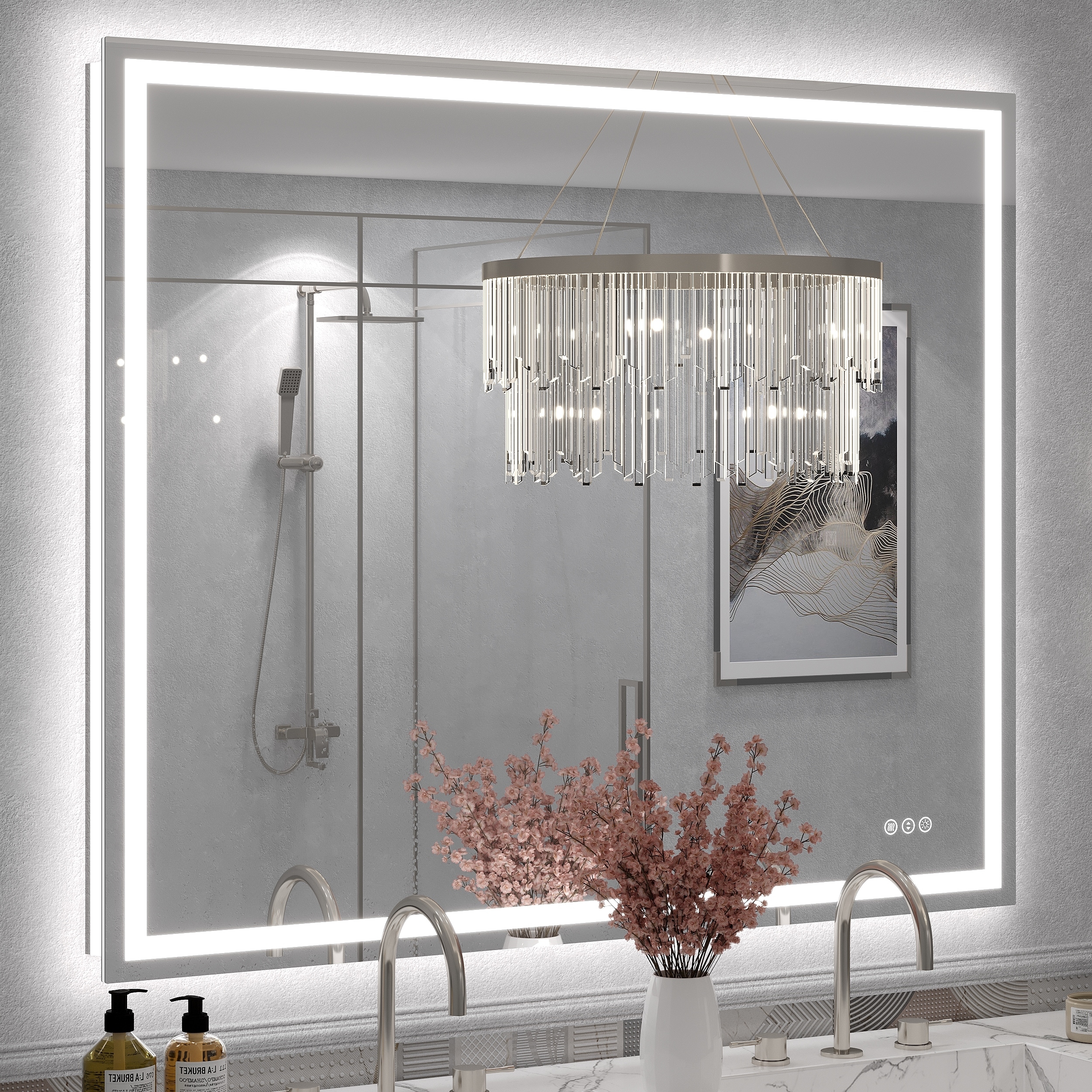 Large LED Bathroom mirror Tempered Glass Dimmable Anti-Fog Vanity Mirror