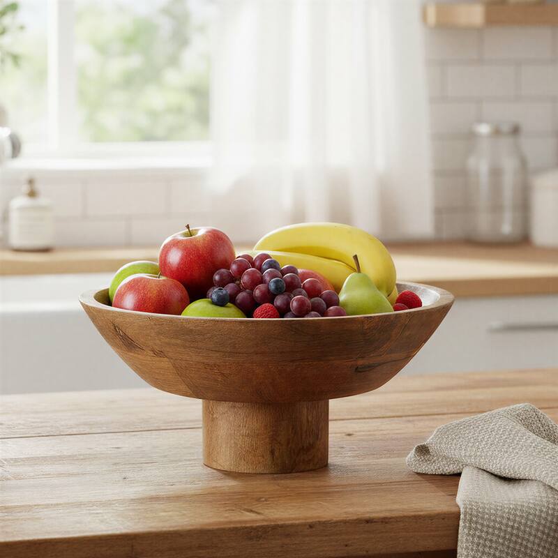 Mango wood footed bowl