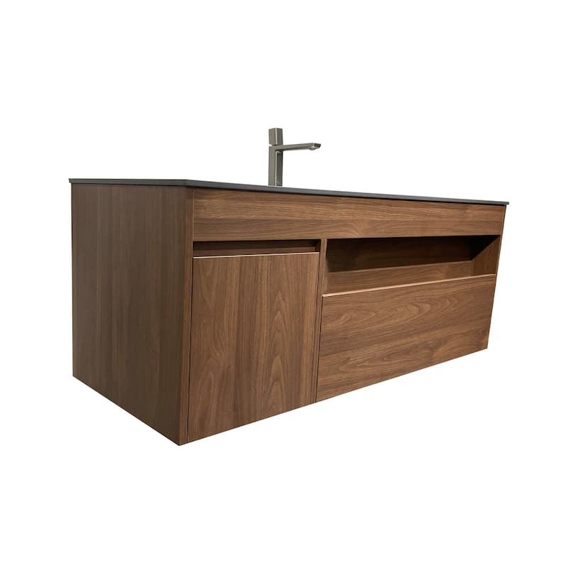 47.24'' Single Bathroom Vanity with Stone Top, Solid Wood, Dark Gray Stone Top