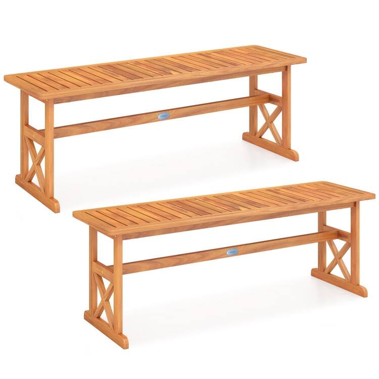 51 Inches Outdoor Acacia Wood Bench with Slatted Seat and 800 lbs Weight Capacity-2 Pieces - 2 Pieces