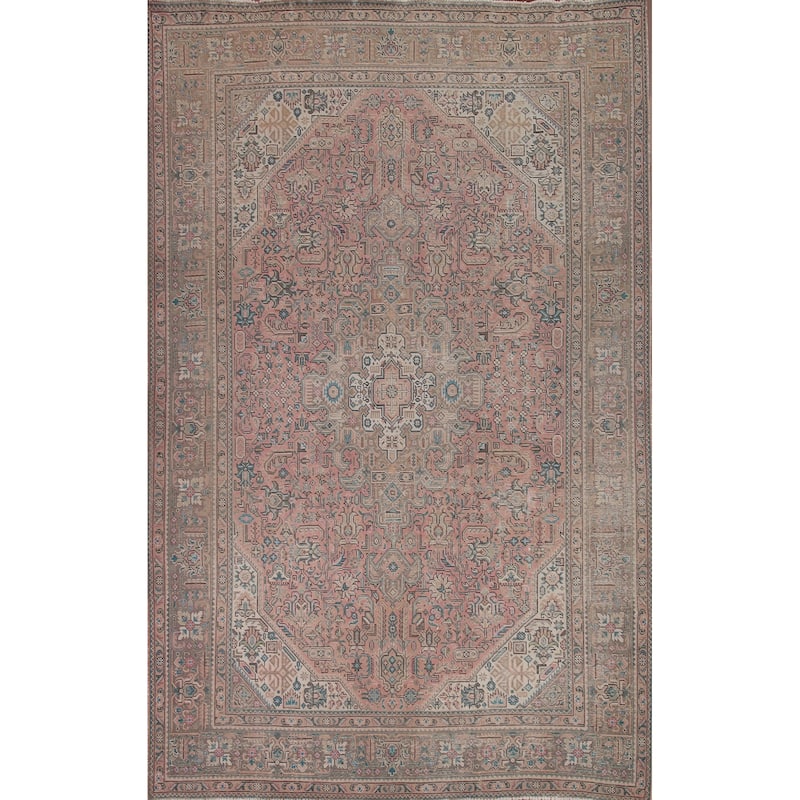 Hand Knotted Oriental 100% Wool Carpet Traditional Medallion Pink Tabriz Area Rug - 10' 10'' X 7' 10''