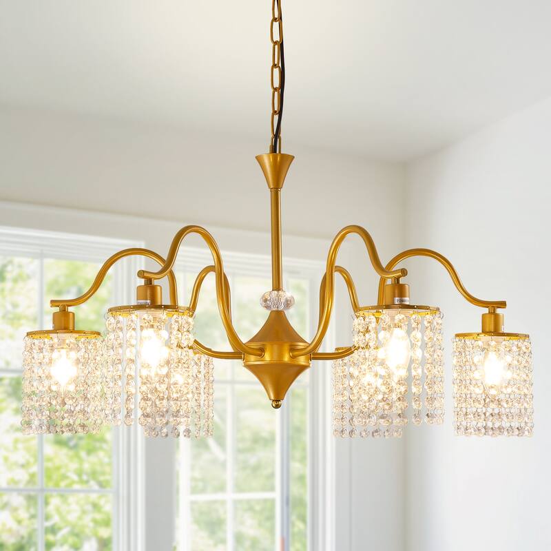 Modern Farmhouse Vintage Crystal Chandelier, 6-Light Rustic Kitchen Island Light Fixture - Gold