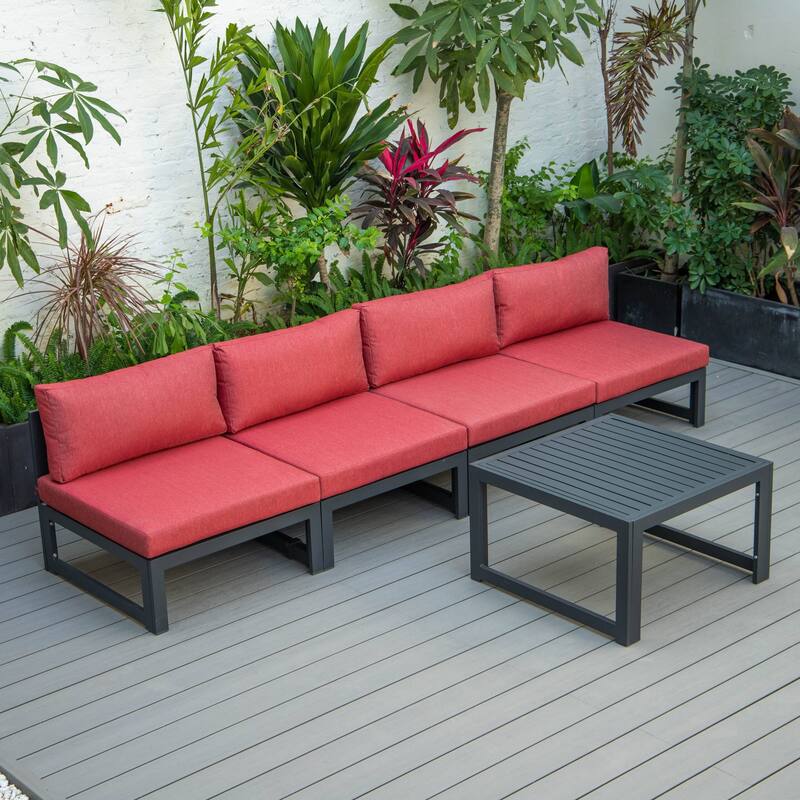 Chelsea 5-Piece Modern Armless Patio Sectional and Coffee Table for Patio Garden Summer Yard Porch