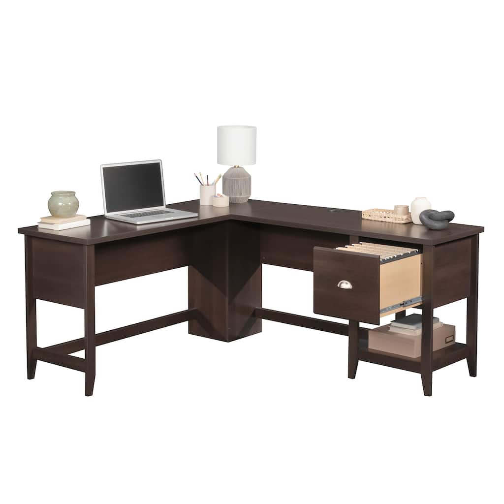 Wood L-Shaped Desk with Durable Surface, Brown