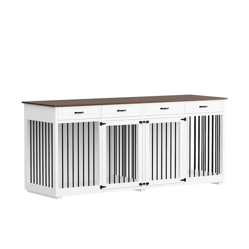 Dog Crate Furniture - Wood Dog Kennel Cages with Divider and 4 Drawers