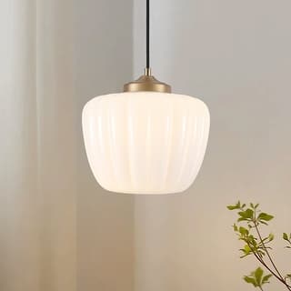 1-Light Matte Brass Pendant Lighting with Ribbed Glass Shade - Matte Brass