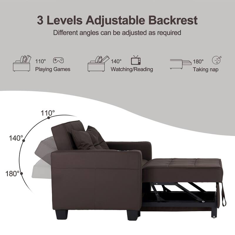 Pull Out Sofa Couch Bed Convertible Sleeper Sofa Bed with Storage Chaise, Sofa Couch