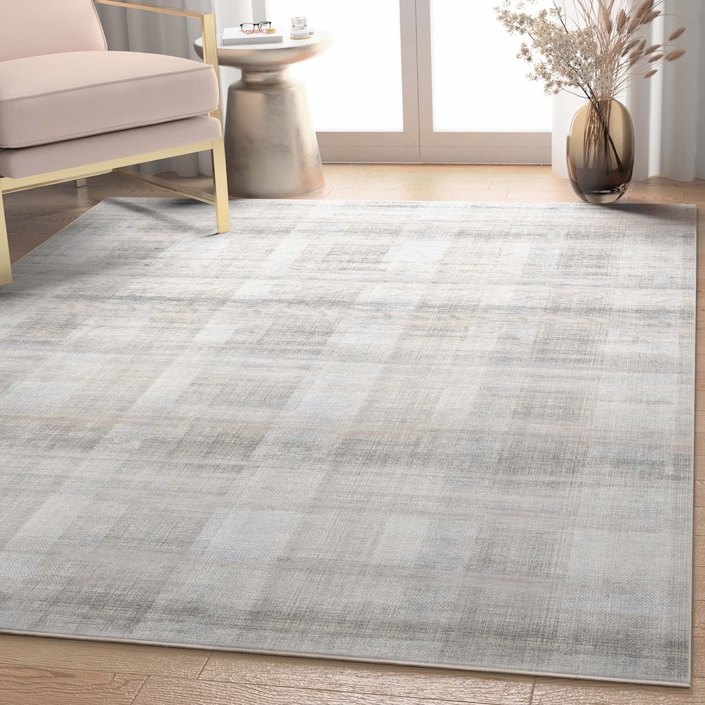 Well Woven Abstract Parquet Retro Plaid Flat-Weave Machine Washable Area Rug