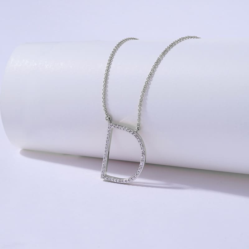 1/20ct TDW Diamond Classic Initial Pendant Necklace in Silver for Women - D - White