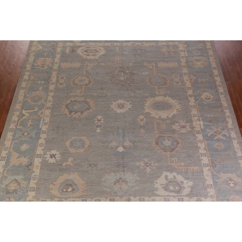 Hand Knotted Oriental 100% Wool Carpet Transitional All-Over Greys & Charcoal Oushak Area Rug - 14' 5'' X 12' 0''