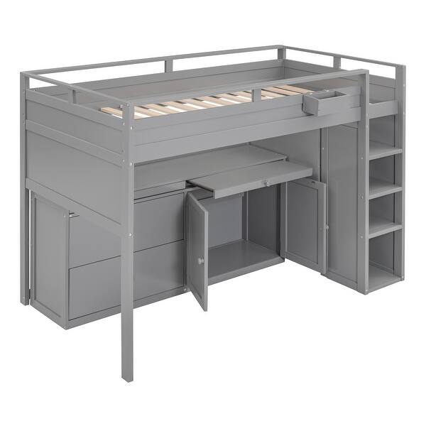 slide 2 of 16, Wood Gray Twin High Loftbed Frame with Super Storage Space Gray - Twin