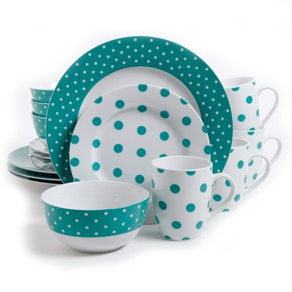 Isaac Mizrahi Dot Luxe 16 Piece Dinnerware Set Teal Bed Bath Beyond 16141057