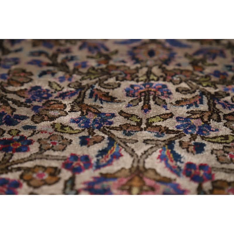 Hand Knotted Oriental Silk Carpet Traditional Floral Beige & Ivories Kashan Area Rug - 6' 10'' X 4' 4''