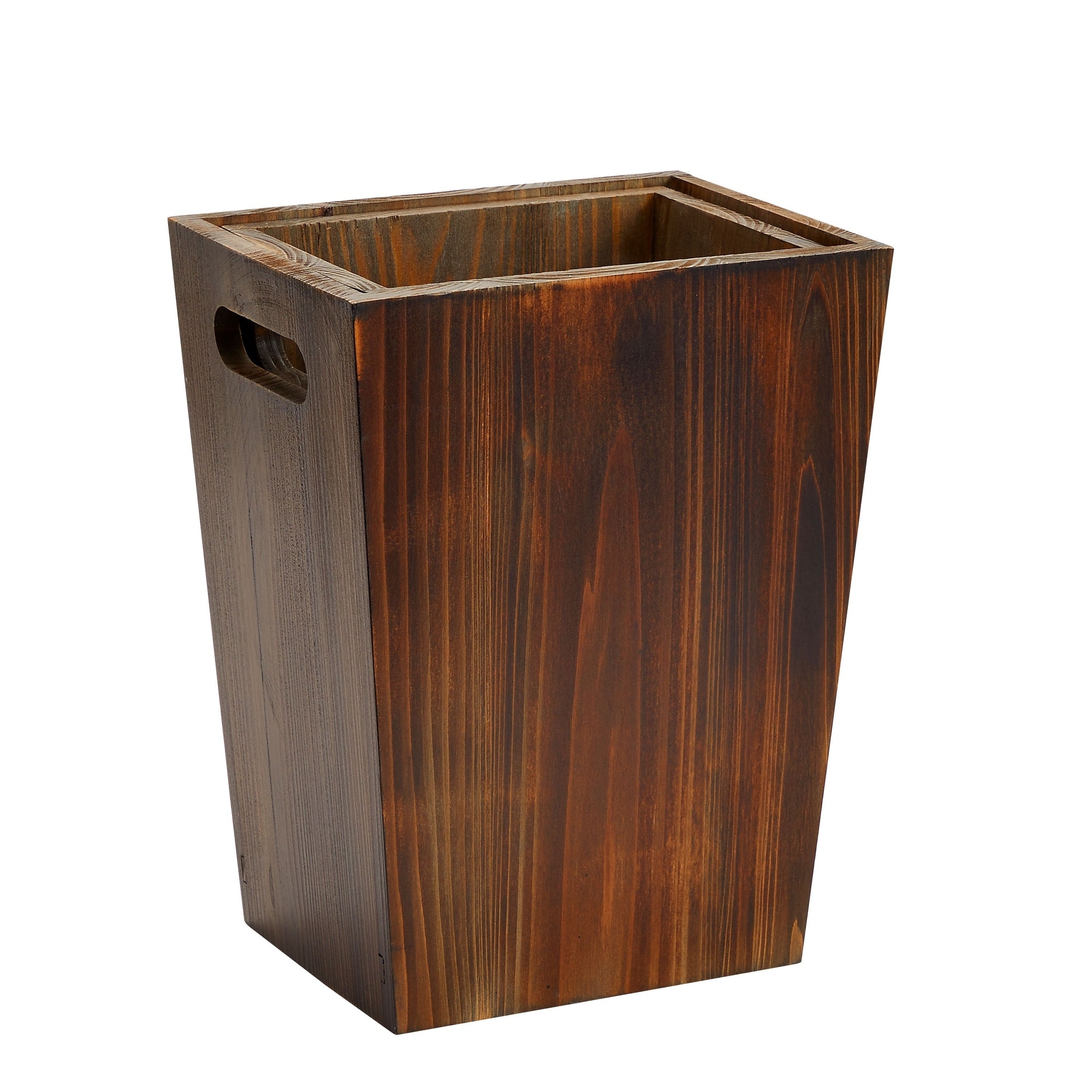 2 Piece Rustic Style Wood Trash Can Set, Farmhouse Square