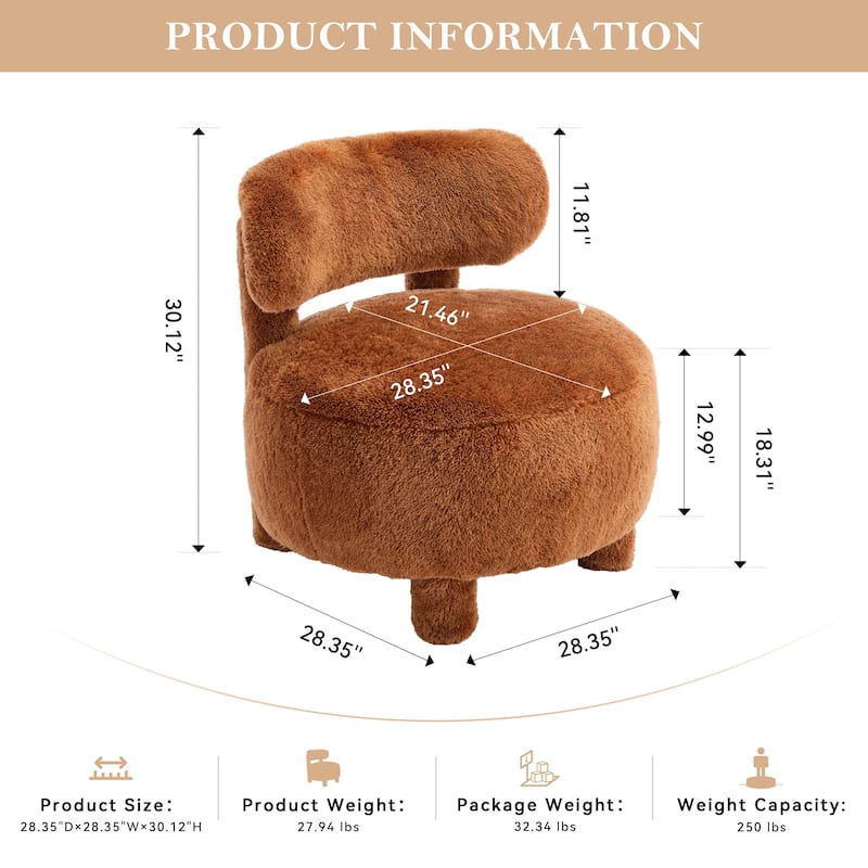 Fur Fabric Armless Accent Chair Curved Backrest Solid Wood Legs Living Room Bedroom