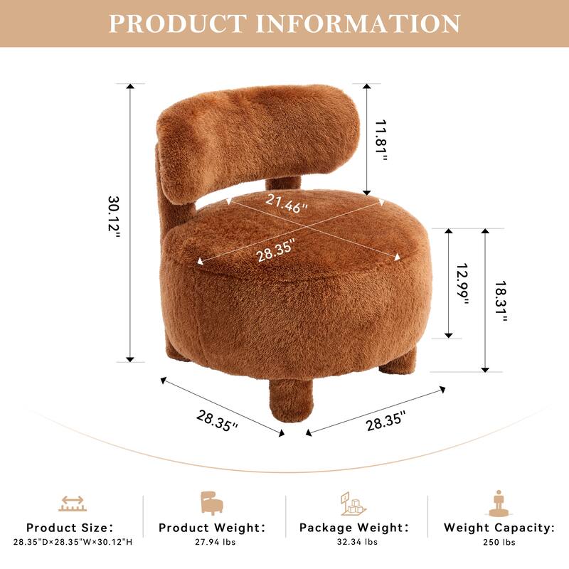 Fur Fabric armless accent chair with curved backrest and solid wooden legs upholstered chair slipper side chair - khaki