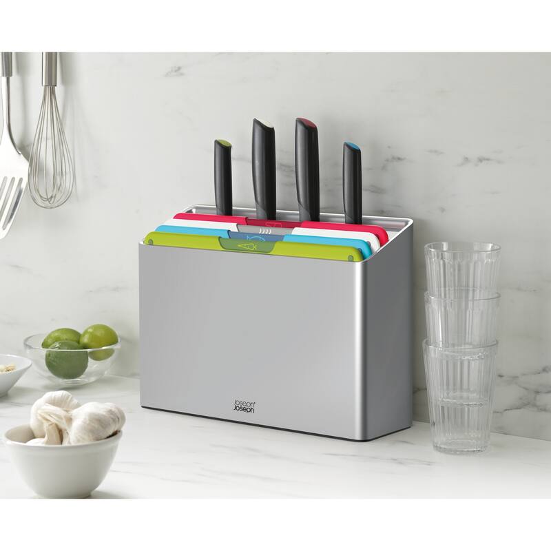 Joseph Joseph Folio Icon Steel 8-piece Knife & Cutting Board Set with Stainless Steel Case