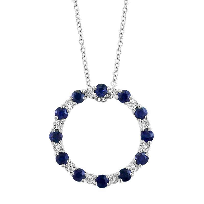 EFFY 14K Gold Diamond Natural Sapphire Circle Pendant Necklace