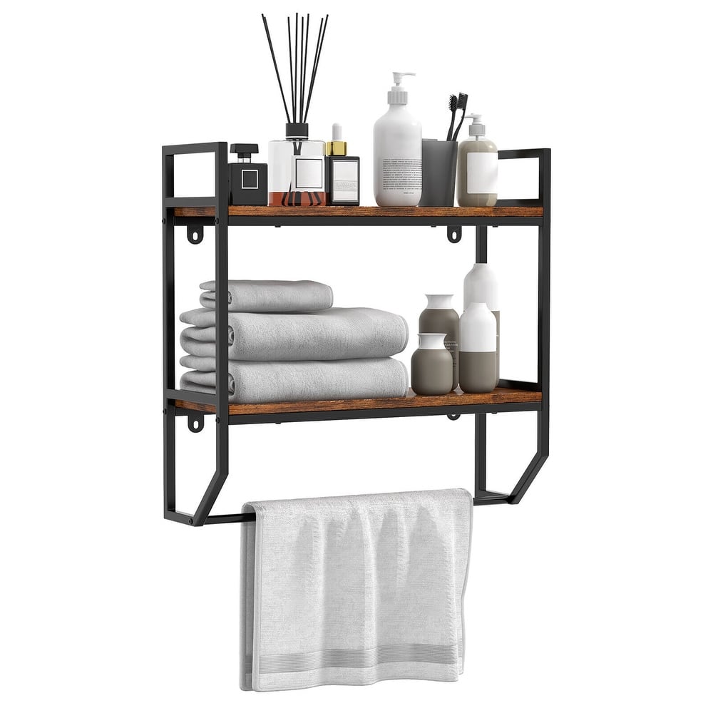 Gymax Wall Mounted Bathroom Shelf Industrial 2-Tier Storage Rack w/