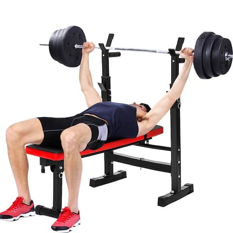 Foldable Height Adjustable Weight Bench Two Racks Dip Handles Supine Board