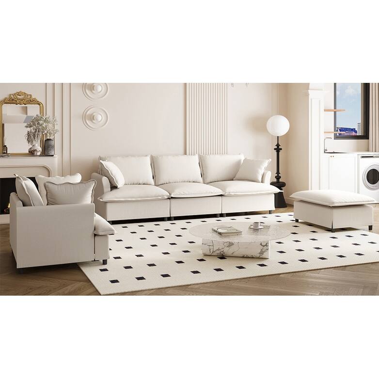 3-Piece Chenille Modular 5-Seat Sectional Set with Ottoman & Spring Cushions