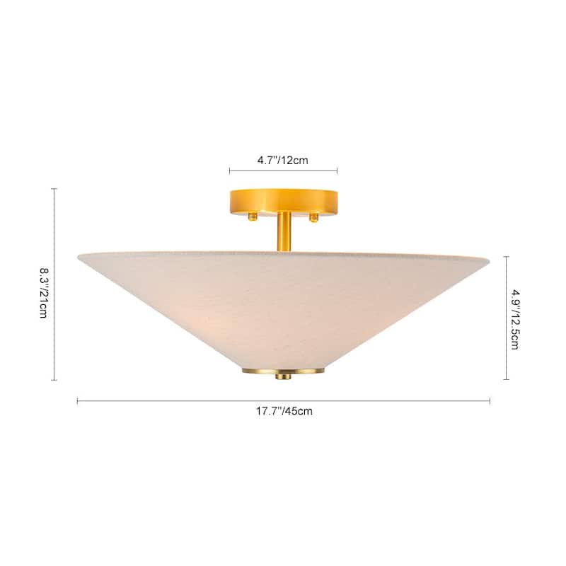 3-Light Mid-century Linen Cone Semi-flush Mount - N/A