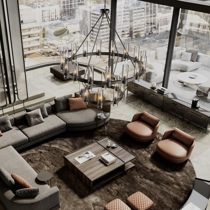 KAYLA 60in 30-Lights Gold Luxury Wagon Wheel Chandelier