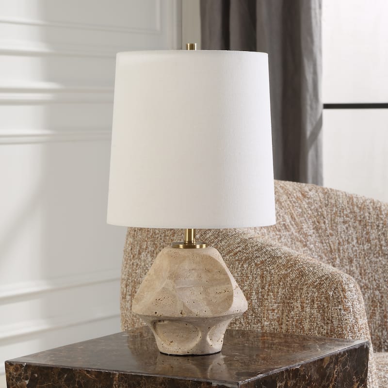 Uttermost Indent Travertine Accent Lamp - 16.25'' H X 9'' W X 9'' D