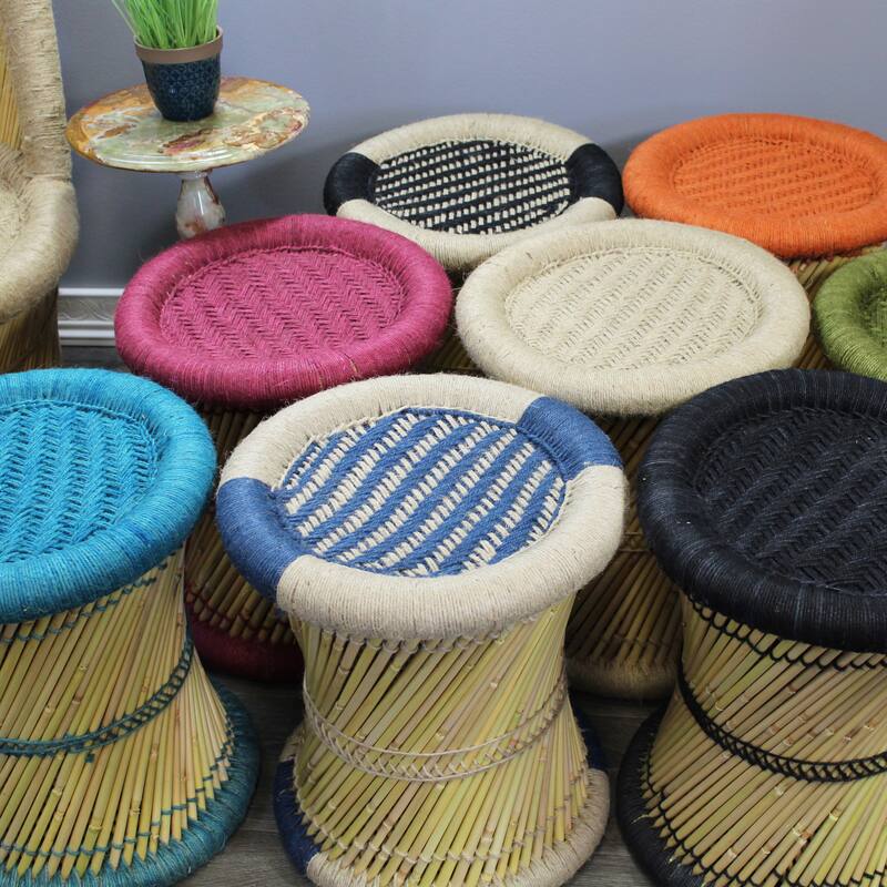 Natural Geo Moray Decorative Handwoven Jute Accent Stool