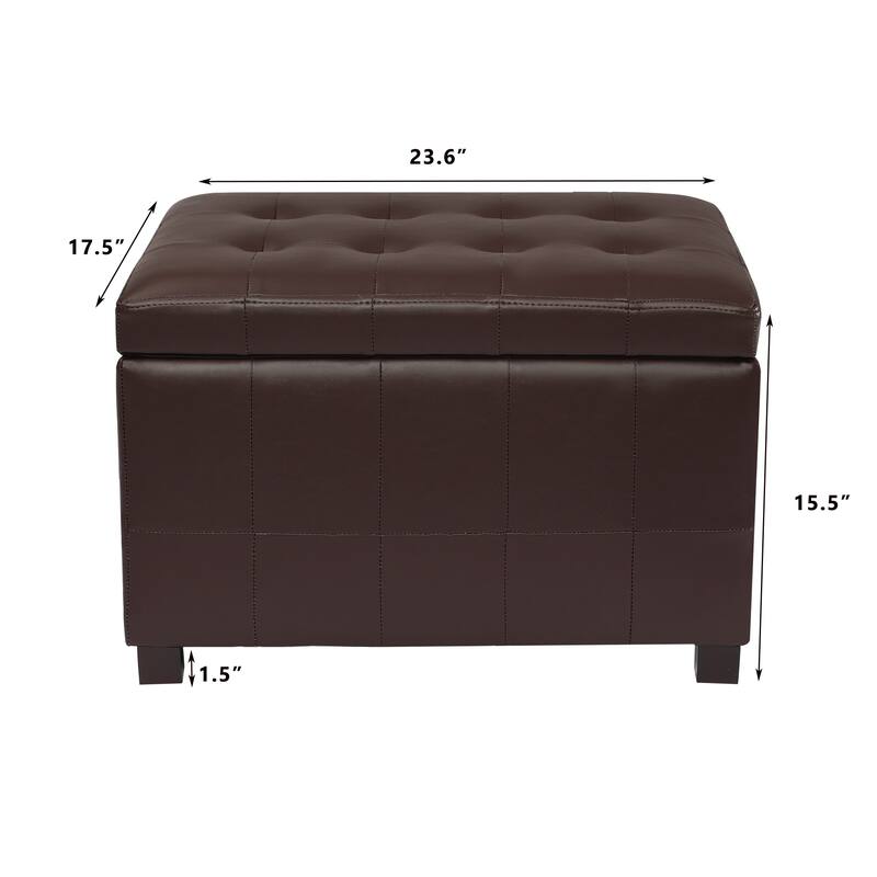 Adeco 24'' Faux Leather Storage Ottoman Bench with Tufted Top