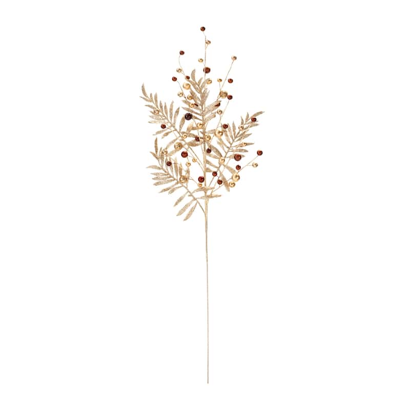 Glittered Leaf and Berry Artificial Christmas Sprays - 33" - Gold - Set of 2