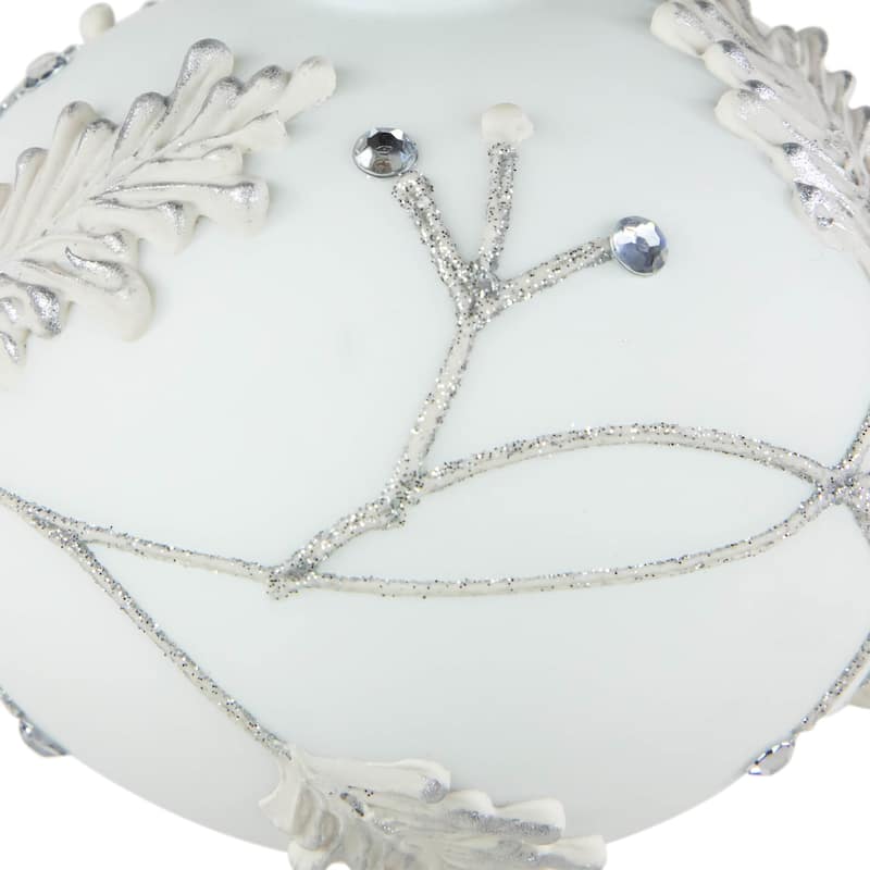 3.5" White and Silver Leaves Glass Onion Drop Christmas Ornament