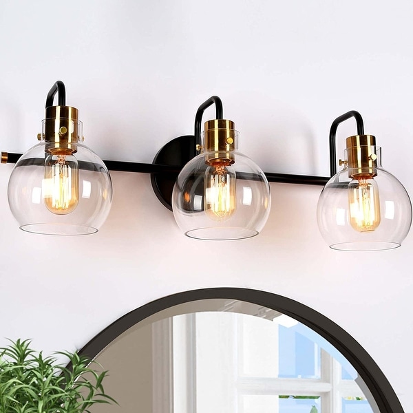 Modern 3 Light Bathroom Black Vanity Lights Globe Glass Wall