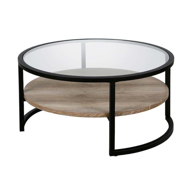 Carbon Loft Mornie Coffee Table in Blackened Bronze with Oak Shelf