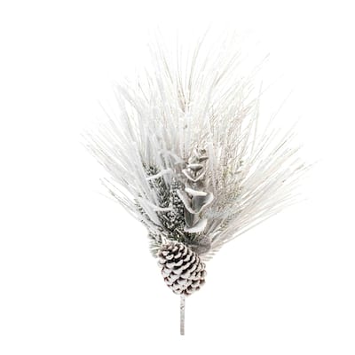 Flocked Mixed Pine Artificial Christmas Sprays - 29.25" - White and Green - Set of 2