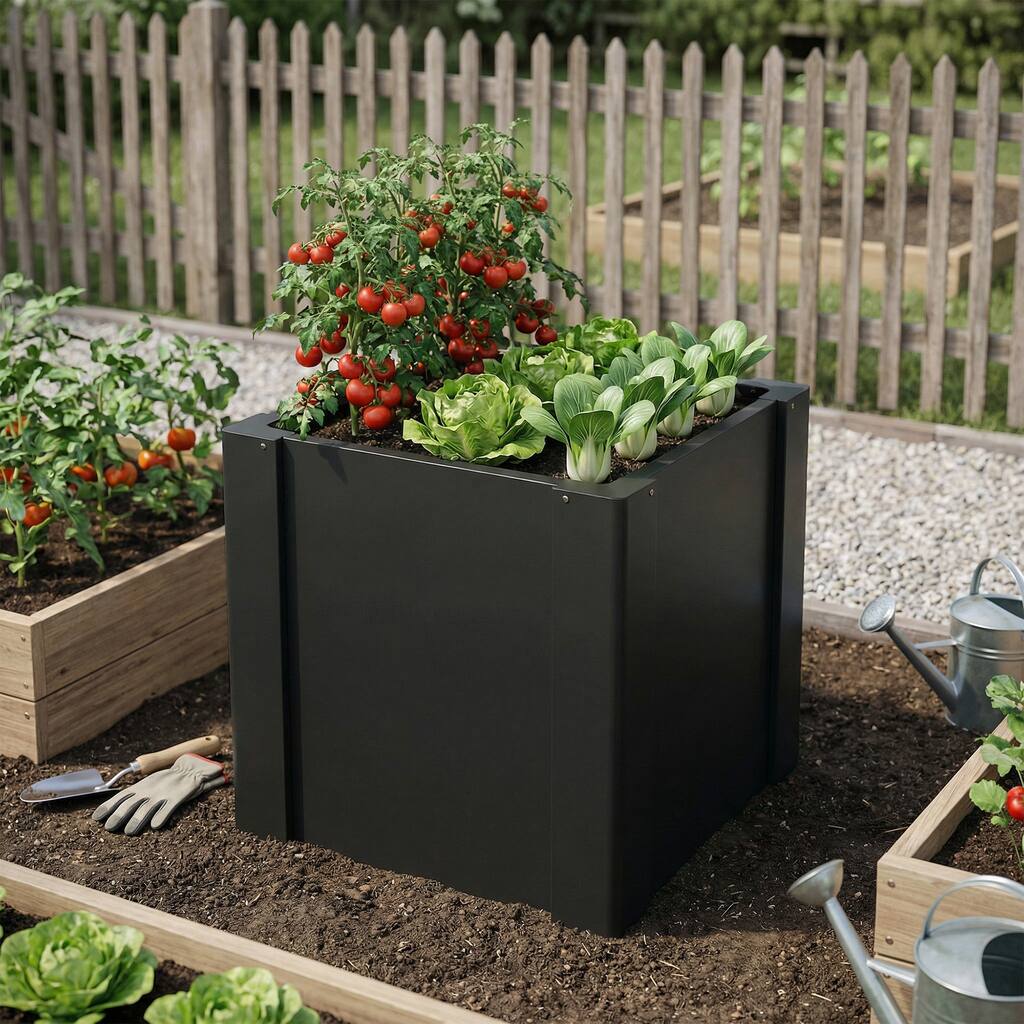 Outsunny Raised Garden Bed, Galvanized Planter Box Outdoor with Gloves for Gardening Vegetables, Flower, Herb