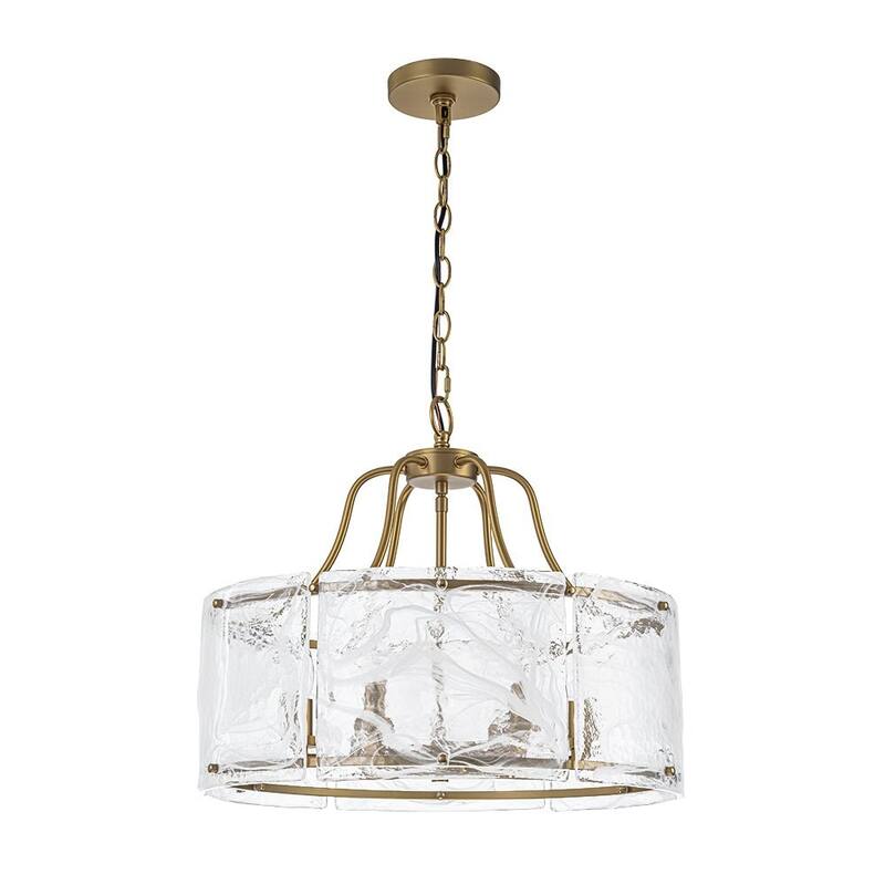 Modern 6-Light Clear Rippled Glass Lantern Pendant For Kitchen Island